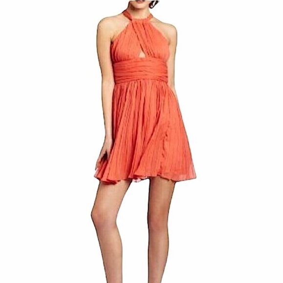 NWT BB Dakota Tangerine Garland Crepe Halter dress, Size 10 - Picture 2 of 16